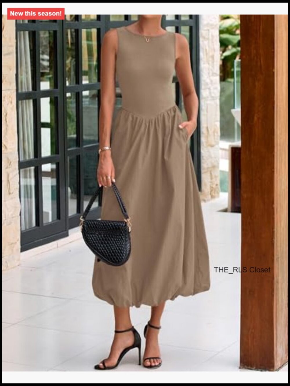 Sleeveless Patchwork Knit Tank Midi Dress with Pockets - Picture 2 of 7